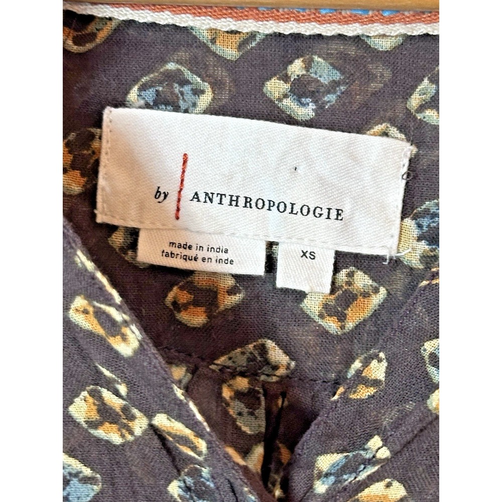 Anthropologie Top XS Pamela Brown Motif Long Sleeve Blouse Balloon Sleeves Boho - Picture 3 of 10